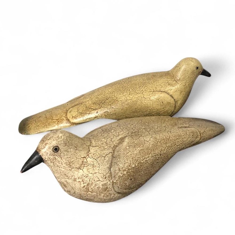 RARE Vintage Antique Hand Carved Dove or Pigeon Decoy French Wood Lures Two (2)
